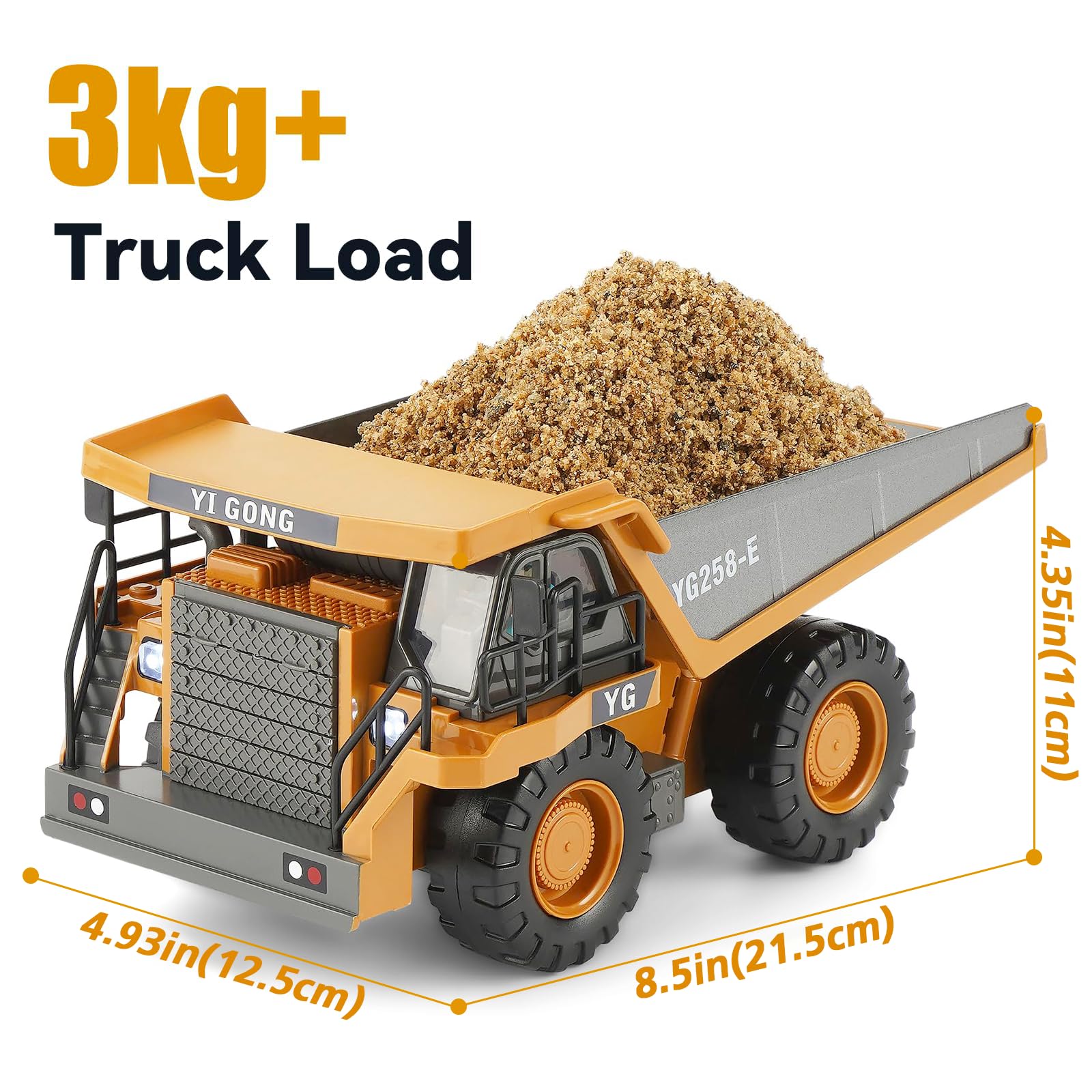 KIZJORYA Ferngesteuerter Muldenkipper, Ferngesteuertes Baufahrzeug für Kinder mit 9-Kanal-Metallbett-Lichtton, Transport-LKW-Spielzeug, Geschenk für Jungen Mädchen von 4–12 7