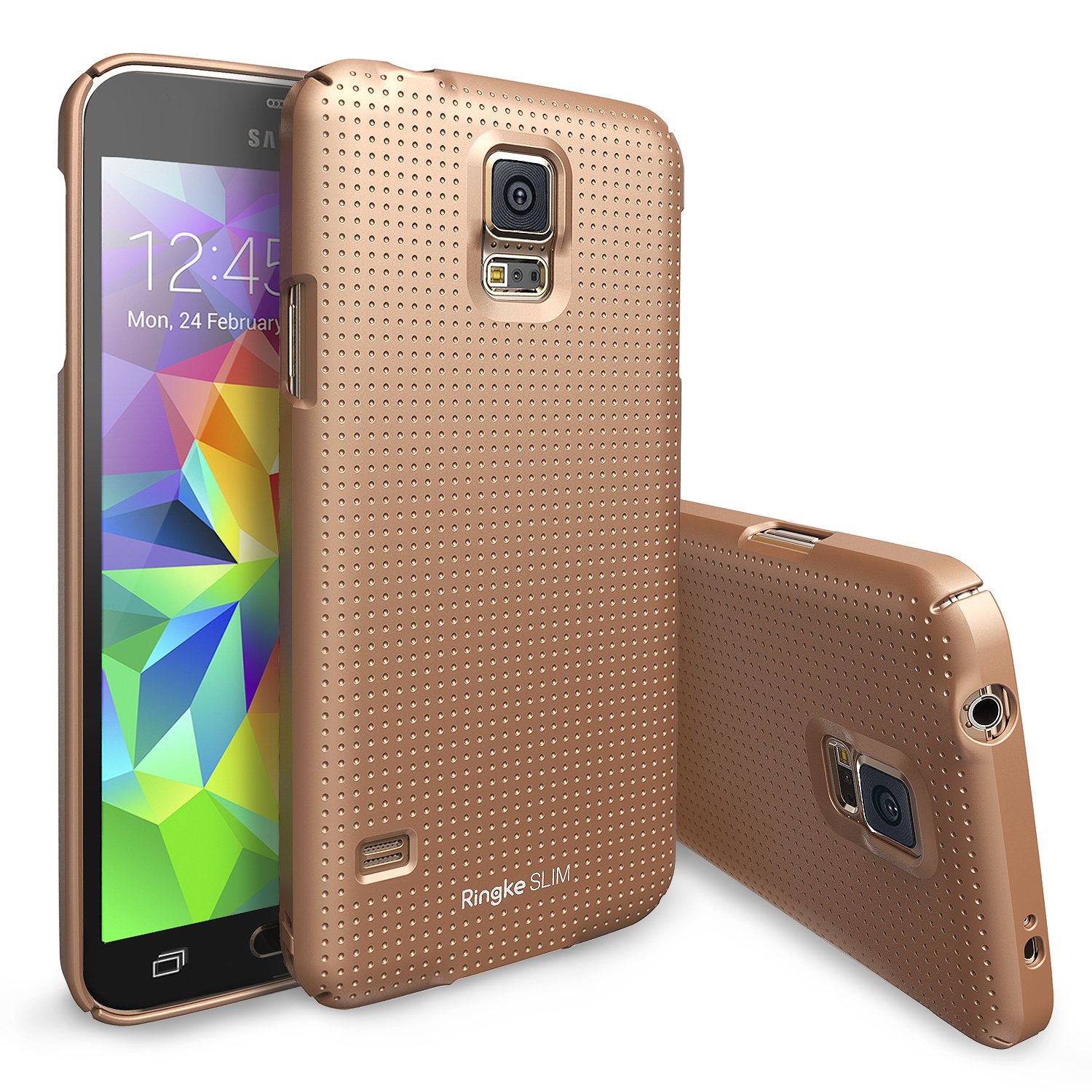 Galaxy S5 Case Ringke SLIM Case [Free HD Film][DOT-COPPER GOLD] Full Top and Bottom Coverage Premium Dual Coated Hard Case for Samsung Galaxy S5 - Eco Package