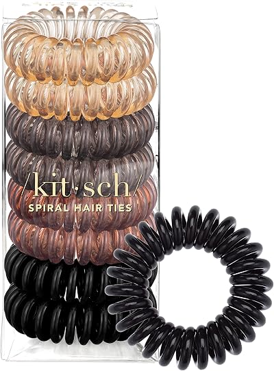 Kitsch Spiral Hair Ties Brunette 8pc No Damage Creaseless Coil Ponytail Holders