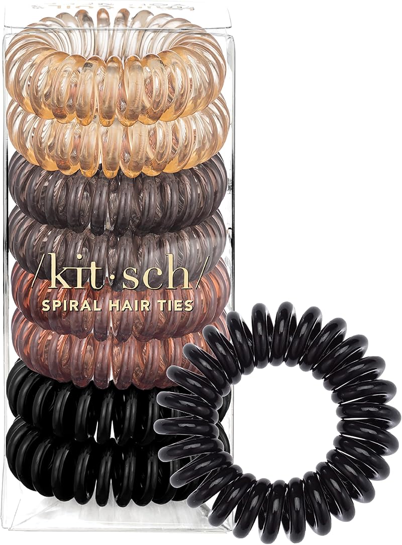 Kitsch Spiral Hair Ties Brunette 8pc No Damage Creaseless Coil Ponytail Holders