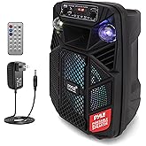 Pyle 8” Bluetooth Portable PA Speaker - 300W Karaoke Machine with Flashing LED Lights, Built-in Rechargeable Battery, FM Radio, USB/MP3 Connectivity, 300W Max Power, Bluetooth Streaming