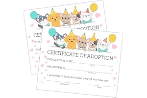 TRANFVGING Pet Certificates of Adoption, 10 Pcs Watercolor Adoption Certificate, Adopt A Dog Certificate for Girl Boy, Puppy Party Supplies & Favors, Adoption Decorations for Pet Birthday Party -09