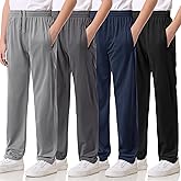 Cvaoo 4 Pack Boys Lightweight Sweatpants, Tricot Sweat Pants for Boys Athletic Open Bottom Pants with Pockets & Drawstring