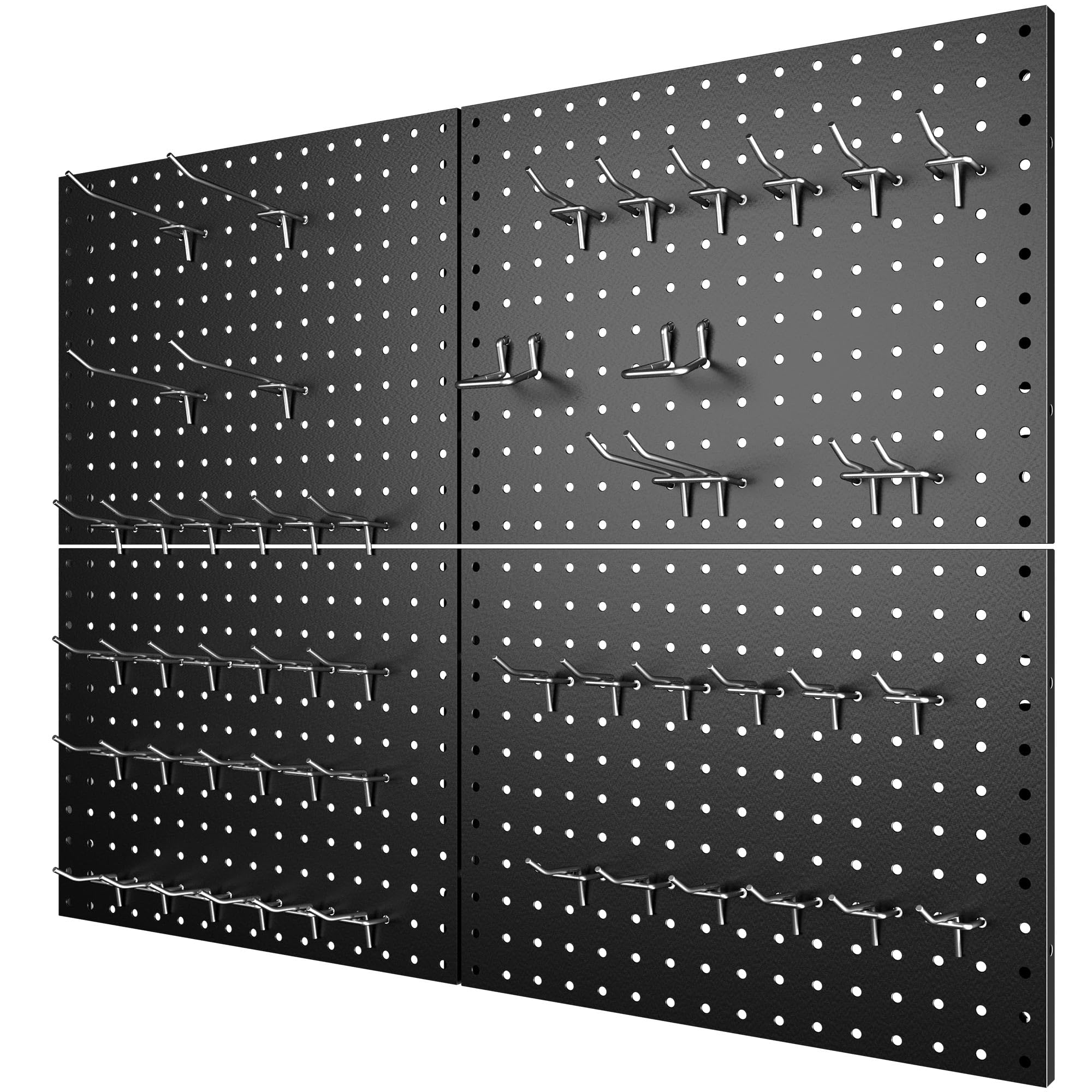 Photo 1 of 7S garage 4 Pack Metal Pegboard Panels with 50 Hooks, Black Pegboard Wall Organizer, Pegboard Accessories, Heavy Duty Garage Tool Storage System for Workbench, Workshop, Office, Craft Room