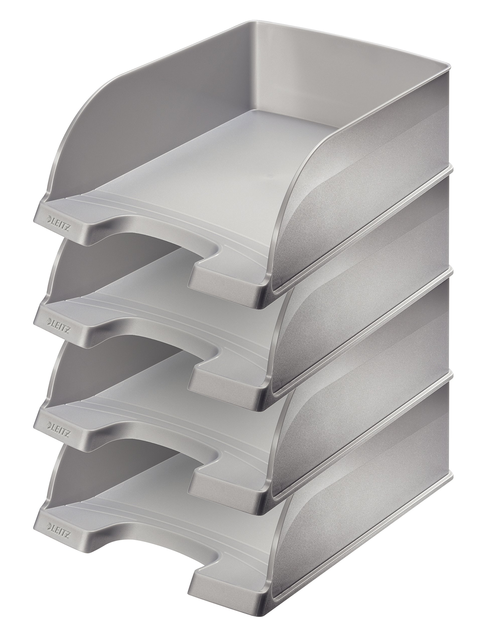 Leitz Plus Jumbo Letter Tray Wheelbarrow – Set of 4 Height 103 mm Silver Grey