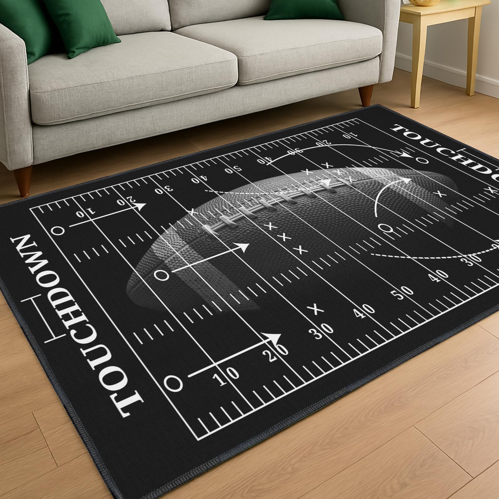 Photo 1 of Football Rug for Boys Bedroom,3'x5' Football Field Rugs with Non-Slip Backing,Sports Area Rug for Living Room and Game Room Decor