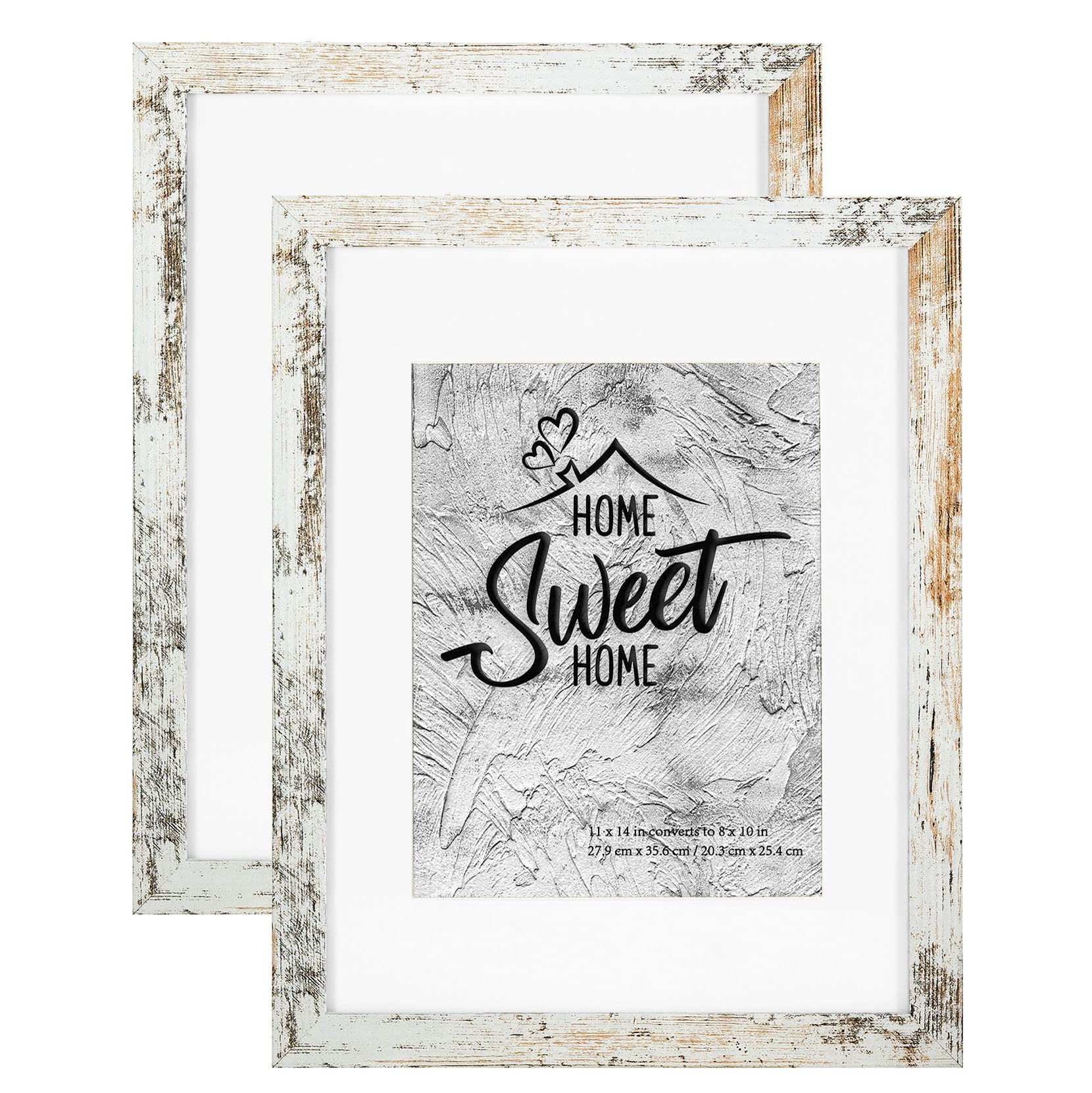 Photo 1 of Califortree Rustic White 11x14 Picture Frame - Display Photos 8x10 with Mat or 11x14 Without Mat - HD Glass Inside, Set of 2