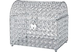 MDLUU Wedding Card Holder Box, Treasure Chest Wedding Money Box with Heart Shaped Lock, Crystal Bead Card Receiving Box for W