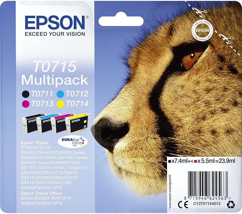 Epson T0715 Multipack Ink Cartridges Black Cyan Magenta Yellow 430 Pages