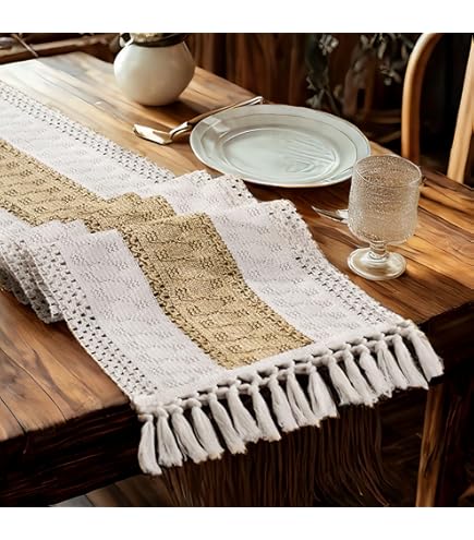 Chemin De Table En Coton Et Lin Avec Pampilles - 30,5 X 274,3 Cm