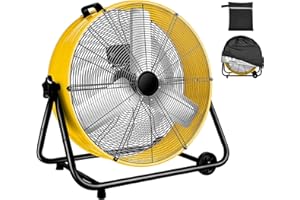 WARMLREC Industrial Fan 24 Inch Heavy Duty Drum 3 Speed 8800 CFM Air Circulation High Velocity Fan For Warehouse, Workshop, Factory, Commercial, Residential and Greenhouse Yellow