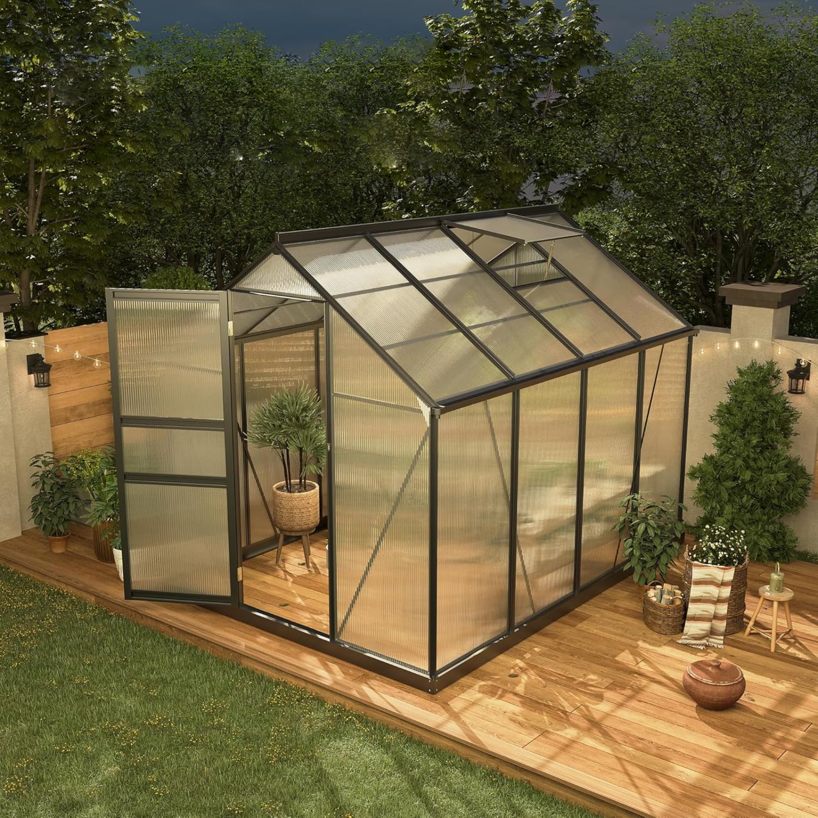 Photo 1 of ***INCOMPLETE SET/ BOX 1 OF POSSIBLY 2*** Greenhouse Sturdy Polycarbonate Walk-in Green House of Aluminum Frame w/ Roof Vent & Wind Resistance for Garden Backyard, Quick Setup, 8 ft x 6 ft