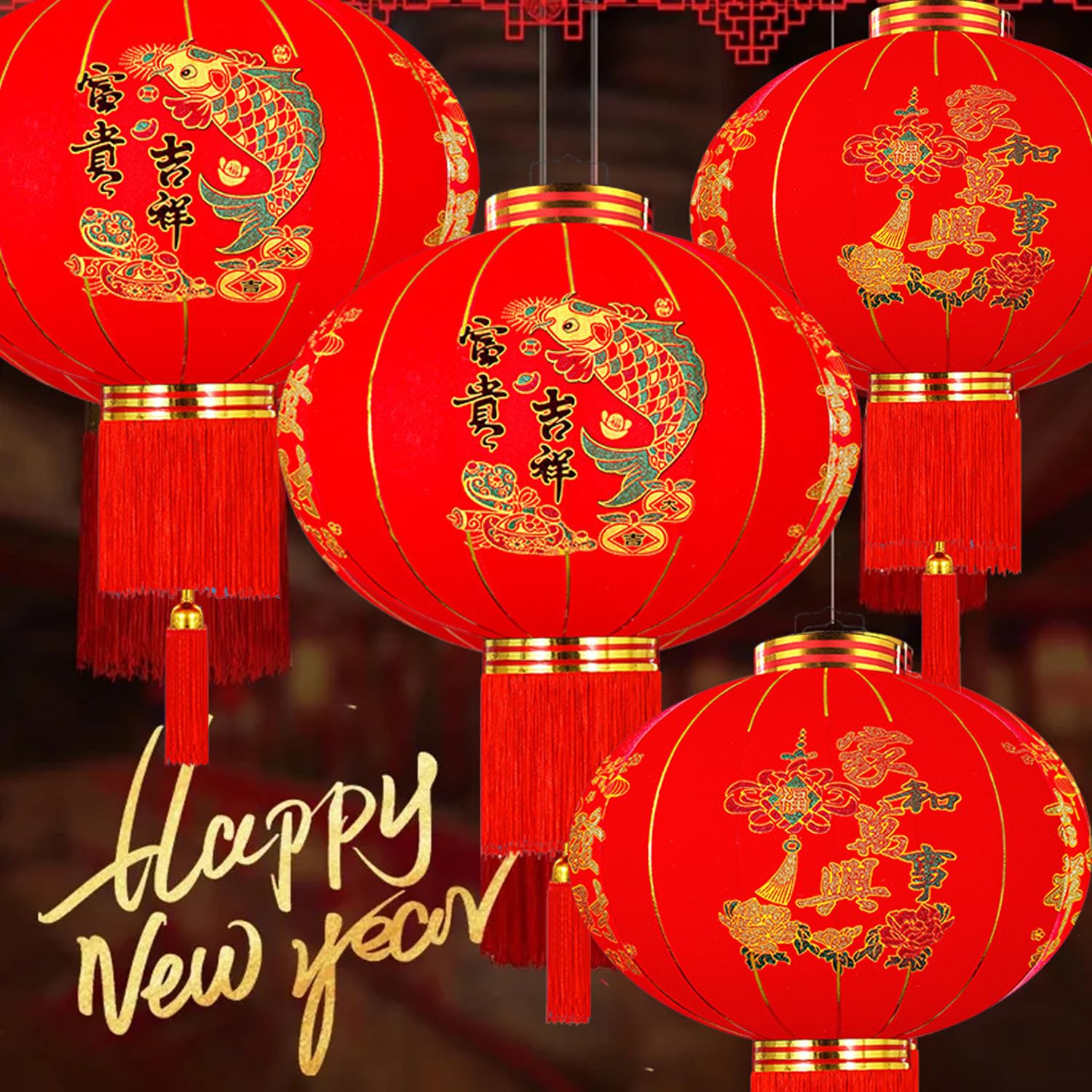Photo 1 of Pack of 2 13" Large Red Chinese Lanterns, Traditional Hanging Lamp Shade Decorations for Chinese New Year, Mid-Autumn Festival, Spring Festival, Wedding, Lantern Festival Celebration Décor (Red-1)