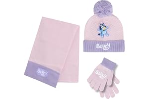 Bluey Bandit and Chilli Toddler Hat with Winter Mittens for Kids – Warm Winter Hat for Toddler with Kids Mittens Blue Grey