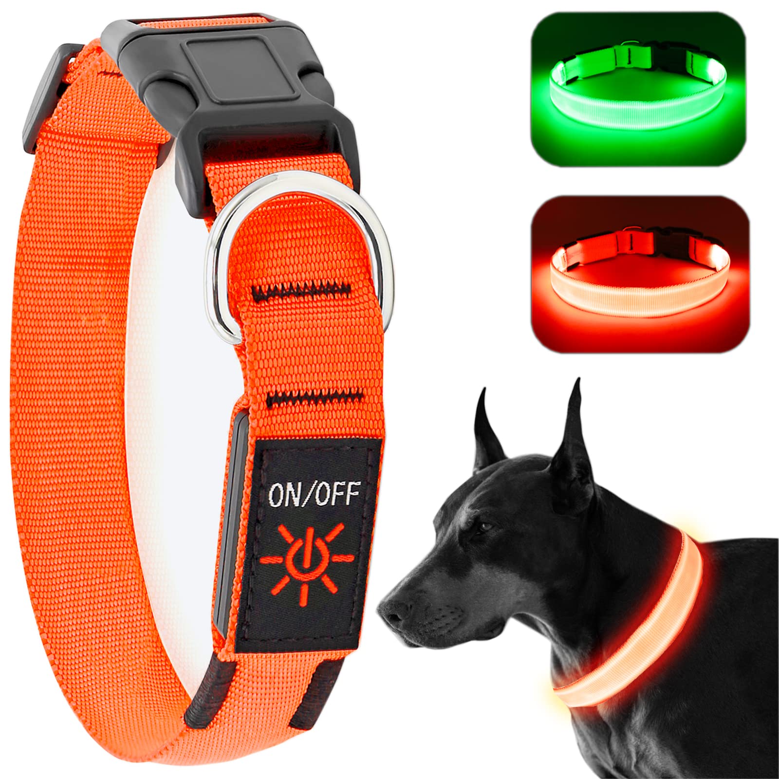 Photo 1 of KOSKILL Light Up Collar at Night, LED Adjustable, Rechargeable Waterproof Dog Lights for Night Walking, Glow in The Dark for Medium Large Dogs