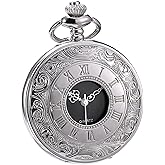 Hicarer Classic Quartz Pocket Watch with Roman Numerals Scale and Chain Belt