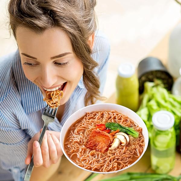 HETHSTIA PROTEIN RAMEN SPICY KIMCHI FLAVOR, 6-PACK INSTANT KIMCHI NOODLE SOUP, 32G PLANT-BASED PROTEIN, VEGAN, LOW FAT, NON-GMO, HEALTHY HIGH PROTEIN RAMEN MEAL