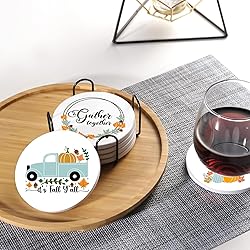 Fall Drink Absorbent Coasters with Holder Set of