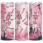 TSLOVER Gothic Horror Pink Skull Tumbler,20 Oz Skinny Insulated Stainless Steel Coffee Mug,Funny Travel Coffee Cup,Skull Gifts for Women Girl Friend Daughter,1 Pcs