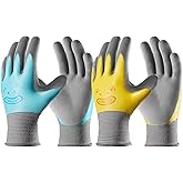 COOLJOB 2 Pairs Waterproof Kids Gardening Gloves for Age 8-10, Non-slip Double-layer Rubber Coating,Children Grippy Breathable Toddler Garden Work Gloves, Blue & Yellow, Large