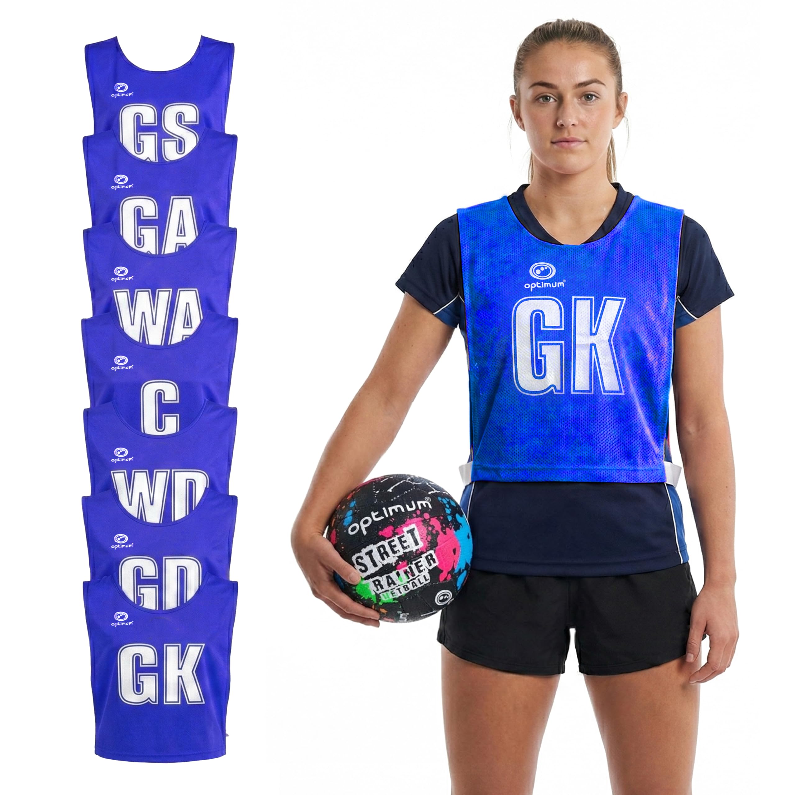 Optimum Mesh Netball Training Bibs -Perfect for Netball, Football, Rugby - Seniour Size. Pack of 7, Blue