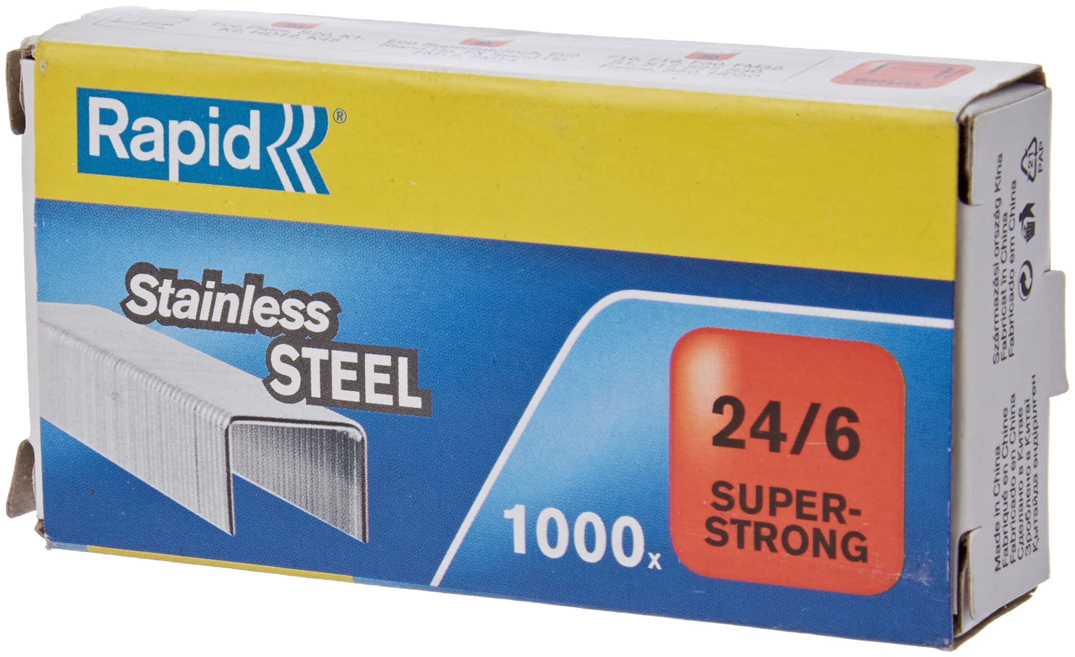 Rapid 24/6mm Super Strong Staples, For Stapling up to 30 Sheets, Use with Desktop Staplers, Stainless Steel, Box of 1000, 24858100