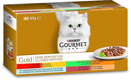 Purina GOURMET Gold Feine Komposition: Katzennassfutter, hochwertige Tiernahrung für ausgewachsene Katzen, Dose
