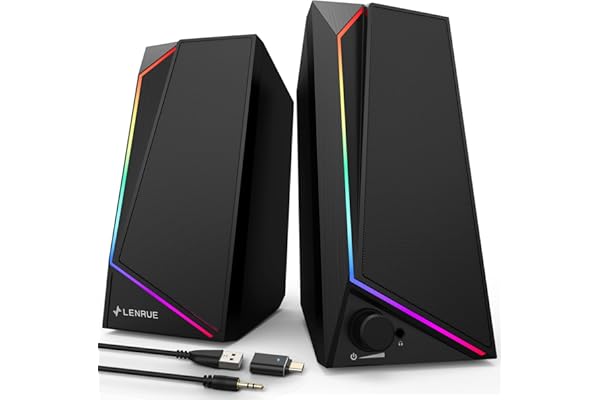 LENRUE Computer Speakers for Desktop Monitor, USB/USB-C Powered PC Speakers with Loud Stereo Sound, Headphone-in for Desktop,
