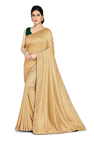 Womens Vichitra Silk Blend Traditional Embellished Saree with Blouse Piece (11732- Beige)