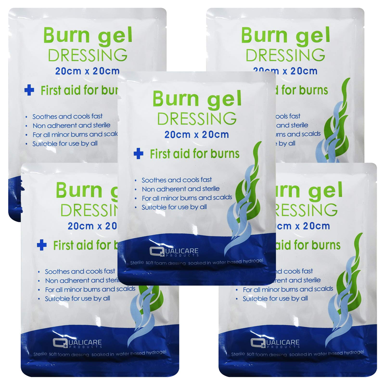 5 Large 20cm x 20cm Qualicare First Aid Emergency Scalds Burns Dressing Pads