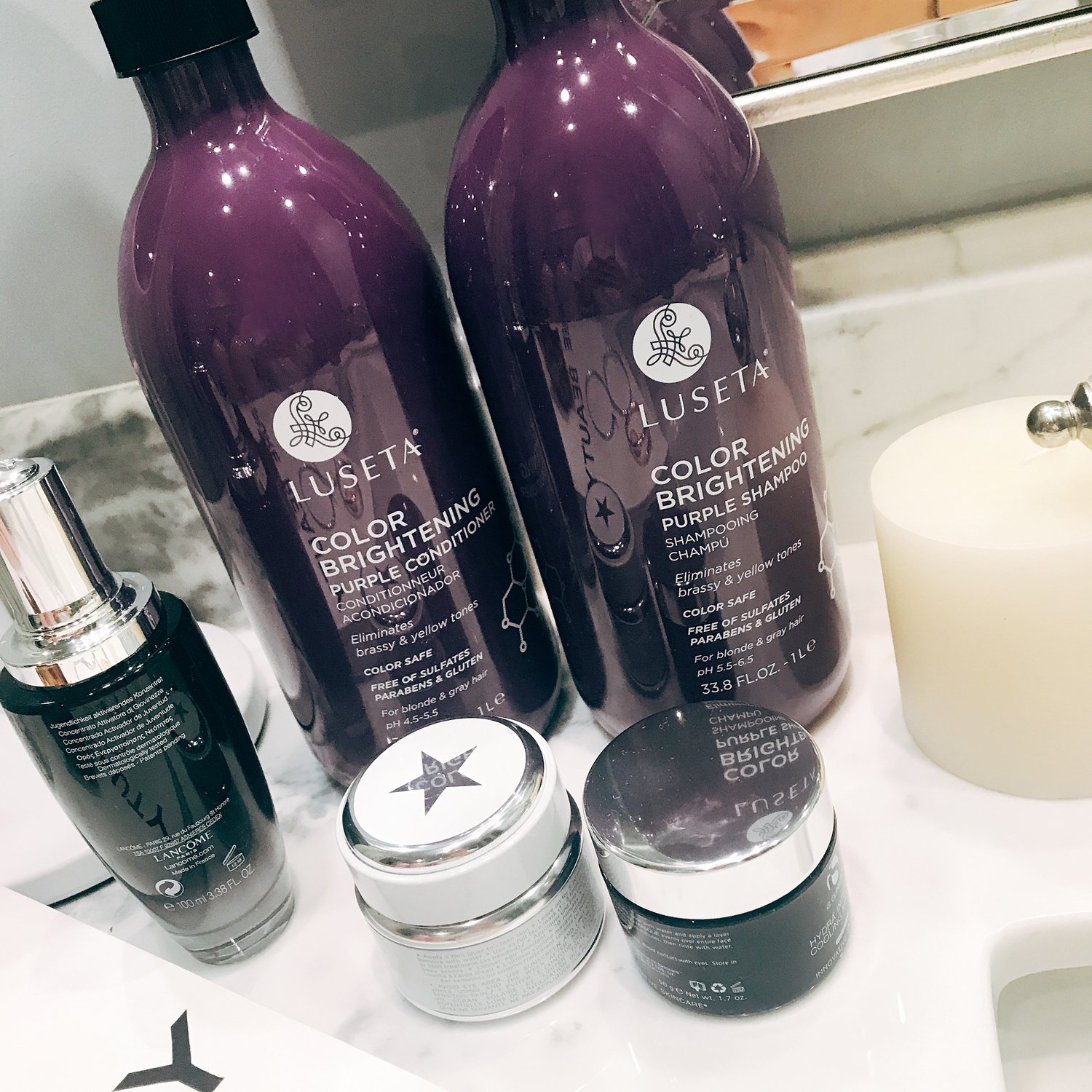 L LUSETA Color Brightening Purple Shampoo and Conditioner Set for Blonde and Gray Hair, Infused with Cocos Nucifera Oil to Help Nourish, Moisturize and Condition Hair, 2x33.8oz
