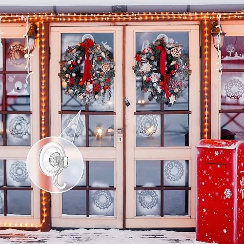VIS'V Wreath Hanger, Large Suction Cup Wreath Hooks, Heavy Duty, 22 LB  Capacity, Removable and Reusable, Clear