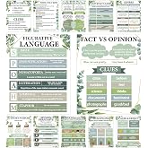 QOUBAI 12pcs Reading Comprehension Posters Eucalyptus Classroom Decor | English Language Bulletin Board, Reading Corner Poster, for Elementary Middle High School, Classroom Must Haves