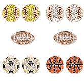 5 Pairs Beaded Earrings Baseball Earrings for Women Softball Football Sports Earrings Handmade Bead Stud Earrings Party Game Jewelry Gift