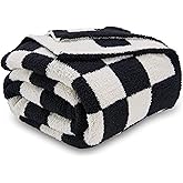 CozeCube Super Soft Fullfy Microfiber Reversible Knitted Blankets, Warm Cozy Fuzzy Plush Throw, Black and White Checkered Throw Blanket for Couch Bed Sofa, 50" x 60"