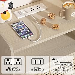 Lerliuo Rattan Nightstand with Charging