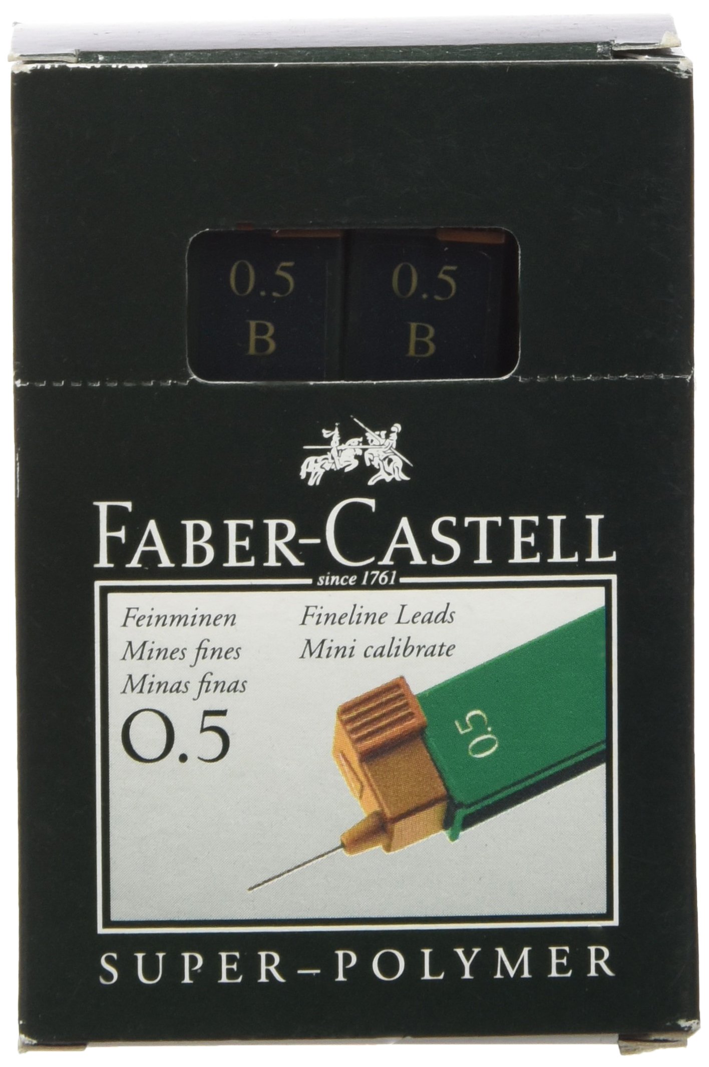 Faber-Castell Super-Polymer 0.5 mm Black Graphite Fine Tip Writing Leads, Tube of 12 Leads - Pack of 12 Pieces