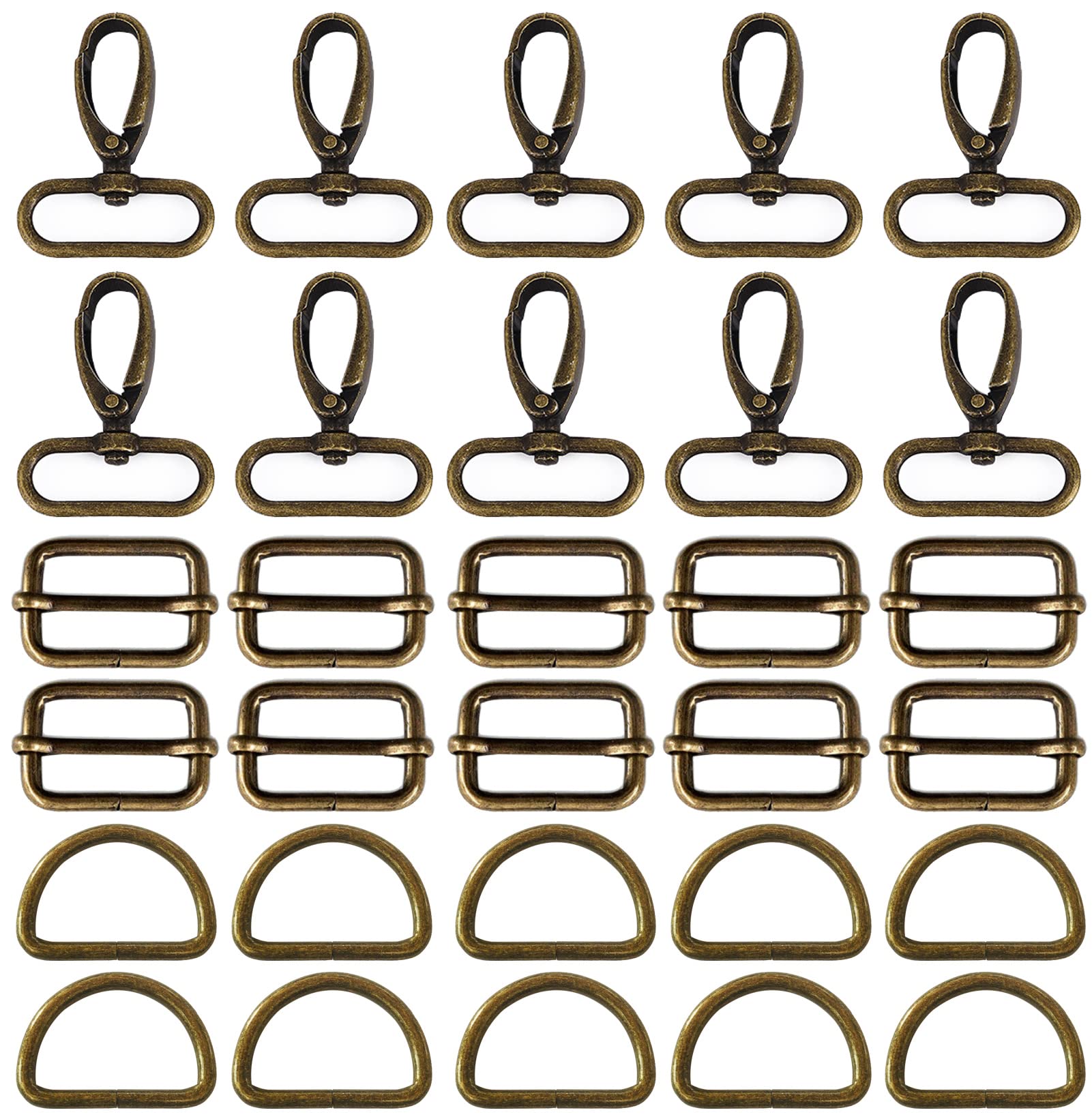 witgift Pack of 60 swivel snap hook D rings 25 mm ring buckle bag half ring belt adjuster backpack buckle tension buckles for bags accessories for sewing, bronze