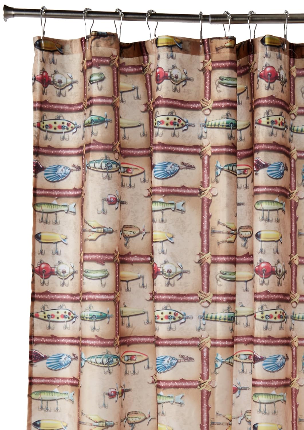 Shower Curtain Lures Fish Bathroom Decor 70 x 72" Cabin Lodge Hanging