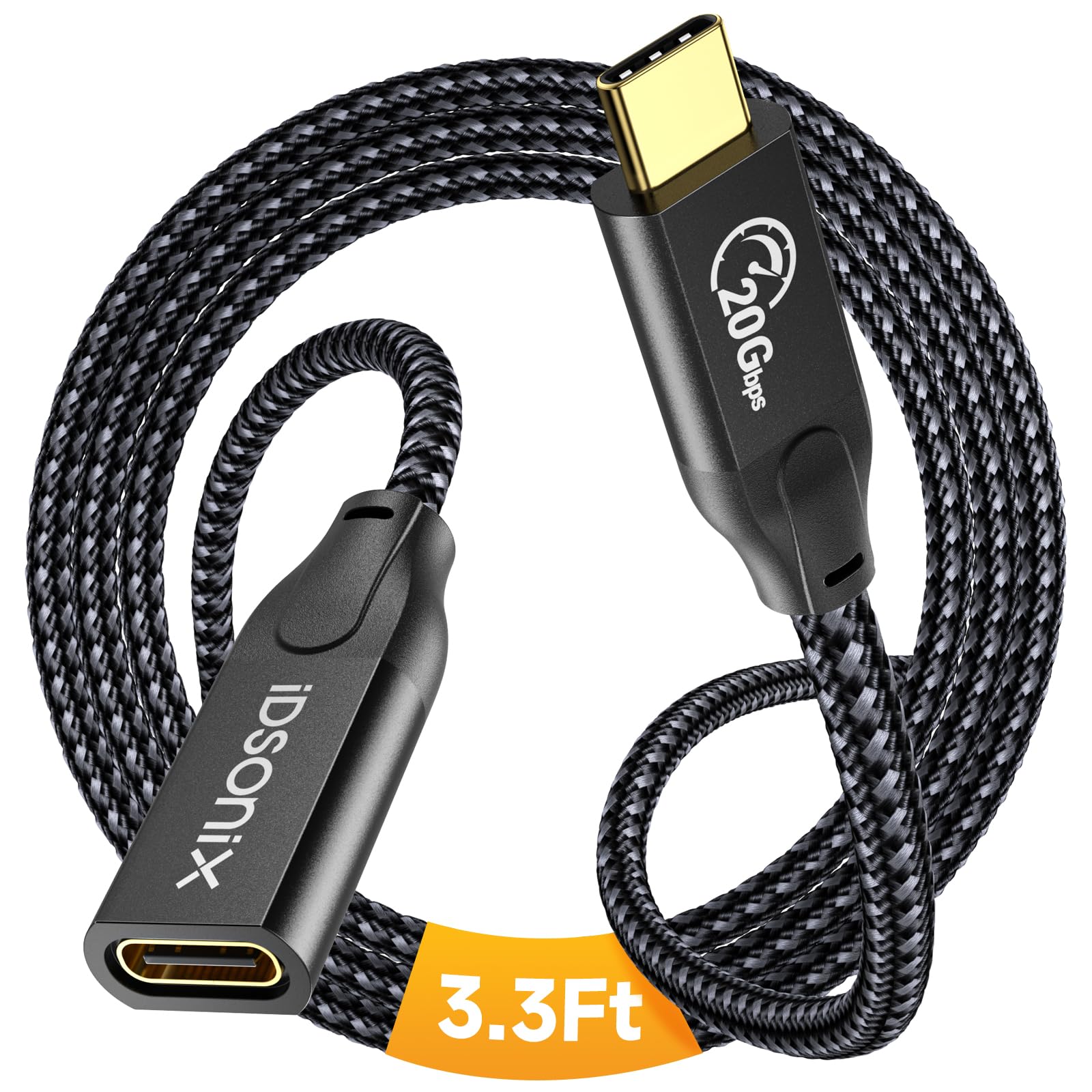 USB Type C Extension Cable 1M(20Gpbs), iDsonix USB C Extender Support 4k@60Hz/100W Fast Charging, Type C 3.2 Gen2*2 Extension Cable Compatible with USB C Hub/Dell XPS/MacBook/iPad Pro