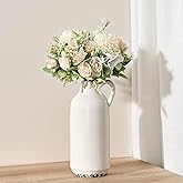 PORCER Ceramic Vase for Home Decor, Ice Crackle Aged White Vintage Vase with Handle, Decorative Flower Vase for Farmhouse, Living Room, Table, Fireplace, Nightstand - Ice Crackle White