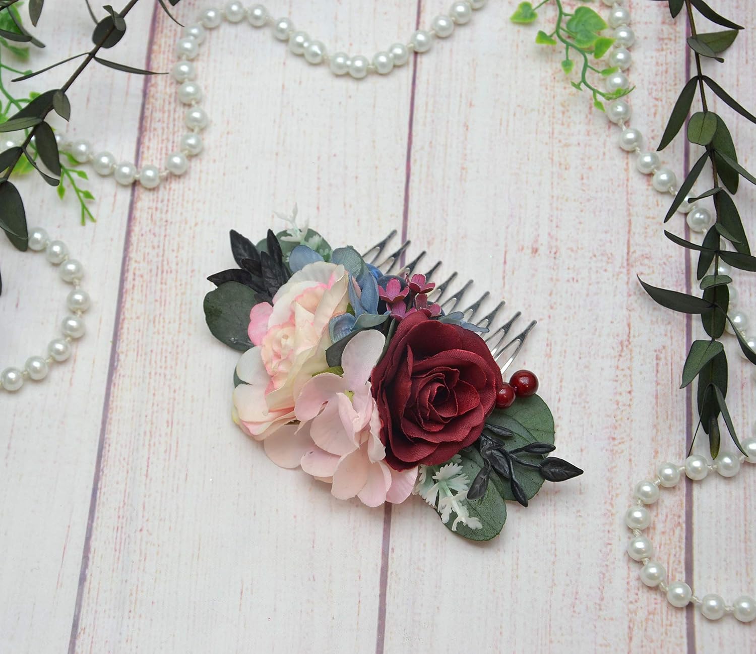 Amazon Com Burgundy Pink Blue Hair Accessory Wedding Flower Hair