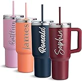 Engraved 40 Oz Tumbler with Handle, Custom Name Stainless Steel Travel Mug, Insulated Hot & Cold Coffee Cup Gift Idea - Maroon