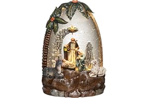 Blansong Nativity Snow Globe Christmas Decorations for Home Nativity Scene with Timer, USB and Battery Powered Sheep Donkey Star 8.8 inch