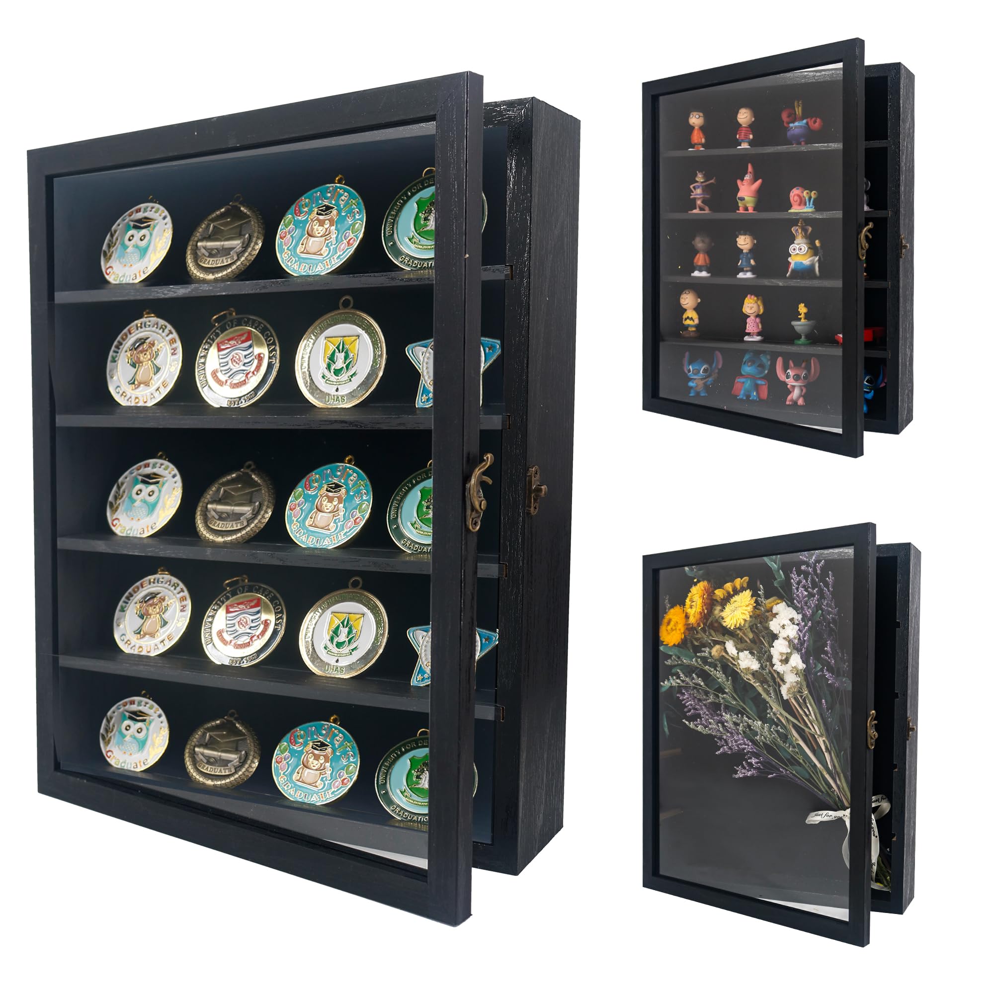 GraduationMall Shadow Box Frame with Removable Shelves,11x14 Black Deep Memory Box Display Case for Military Medals Flowers Keepsake Collectibles