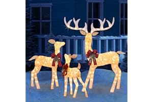 JOHOO 3 Piece Lighted Reindeer Family Set with 210 Lights Large Xmas Holiday Light Up Decorations for Indoor Outdoor Yard Lawn