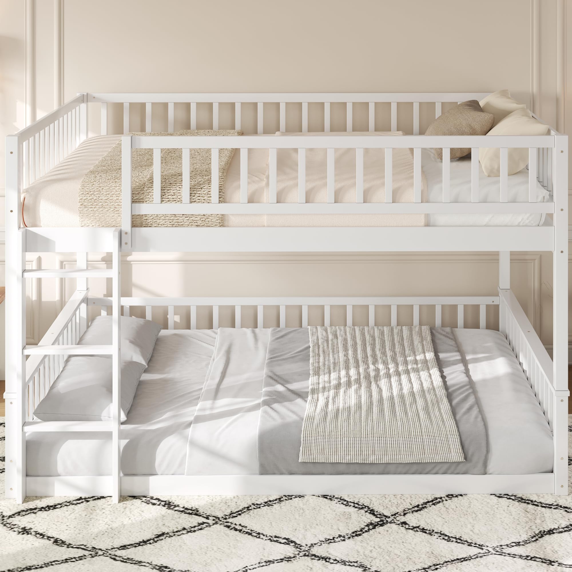 Photo 1 of **partial set missing box 1
Bellemave Queen Over Queen Bunk Bed for Kids/Adults,Queen Size Floor Bunk Beds with Inclined Ladder,Solid Wood Detachable Bunk Beds for Girls,Boys,White