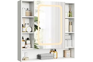IRONCK Medicine Cabinets Wall Mounted with LED Light Mirror, Bathroom Wall Cabinet with Shelves for Bathroom Storage, Lighted Medicine Cabinet, White