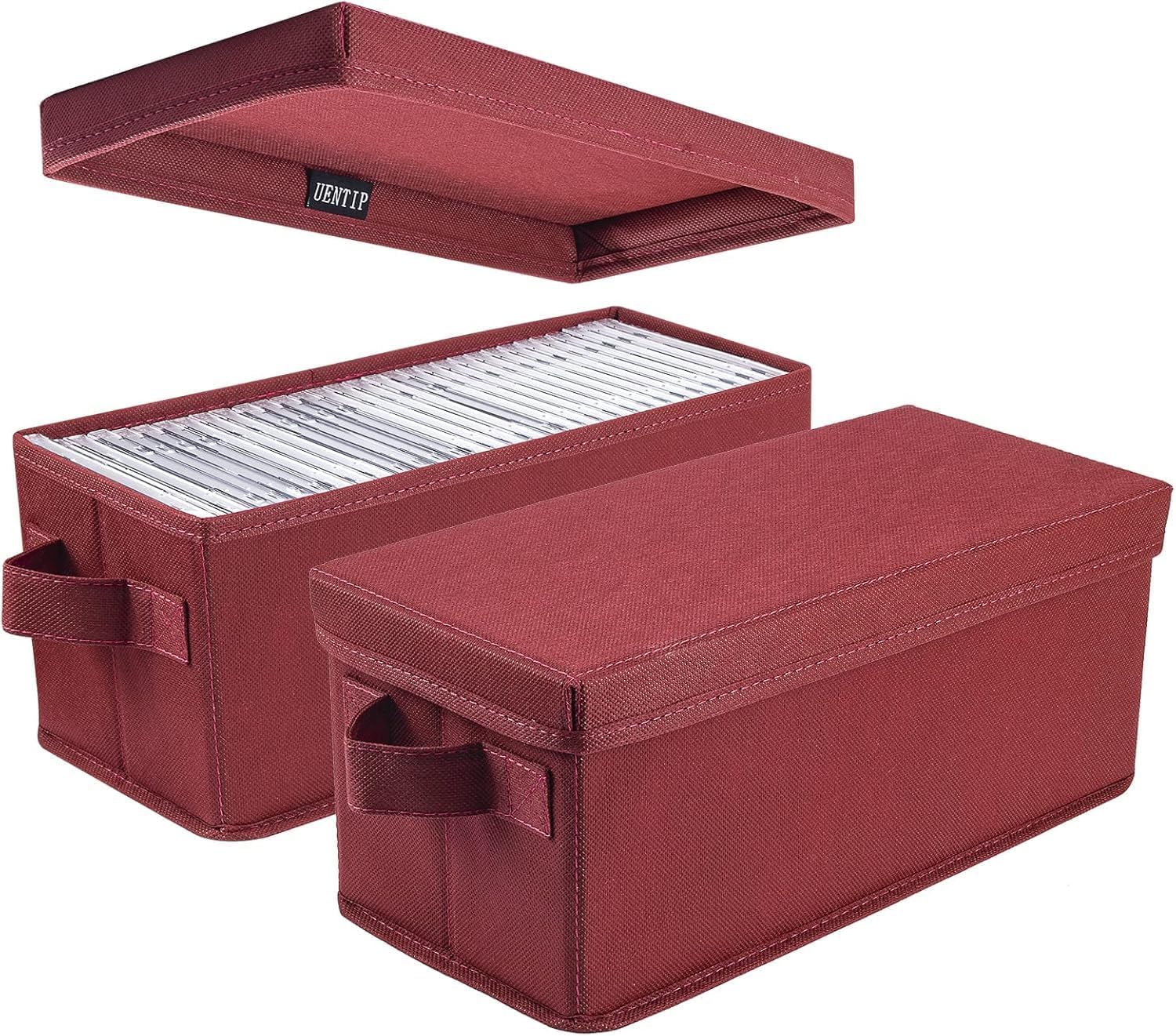 UENTIP CD Storage Boxes - Pack of 2 CD Case Storage- 13.2" x 5.9" x 5.3", Container holds 30 CDs in full jewel cases, 60 CDs in slim cases, and 165 discs in CD sleeves - (2pack-red)