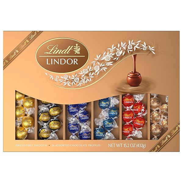 LINDT LINDOR DELUXE ASSORTED CHOCOLATE CANDY TRUFFLES GIFT BOX, 15.2 OZ., FULL SIZE